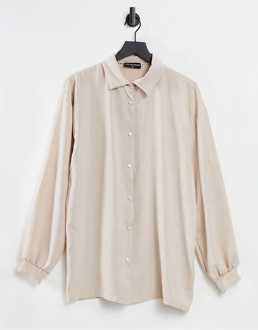 Vestito camicia oversize effetto lino crema slavato - New Girl Order - Modalova