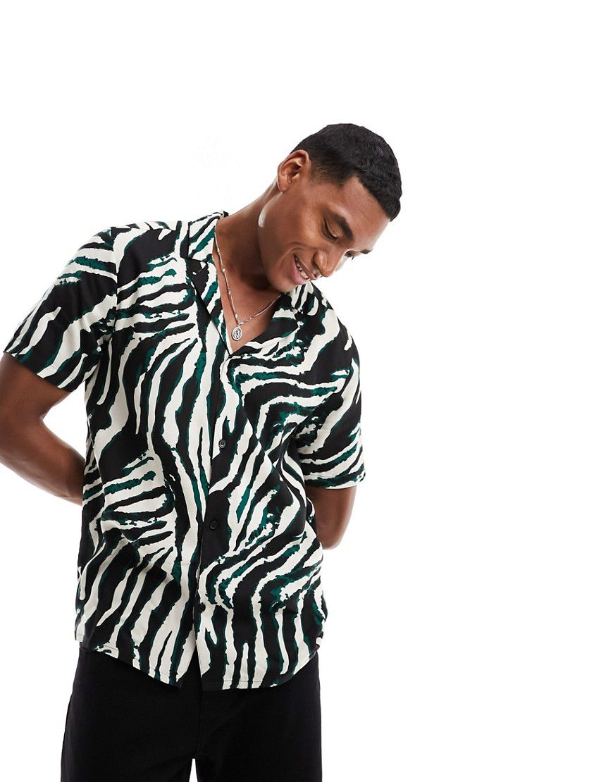 Camicia a maniche corte nera con stampa zebrata - New Look - Modalova