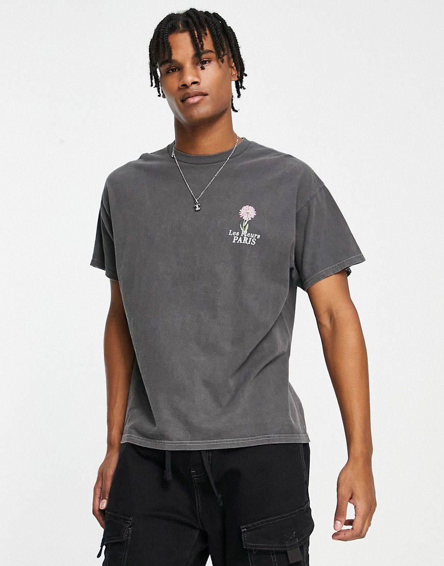 T-shirt grigia con scritta "Paris" e fiore - New Look - Modalova