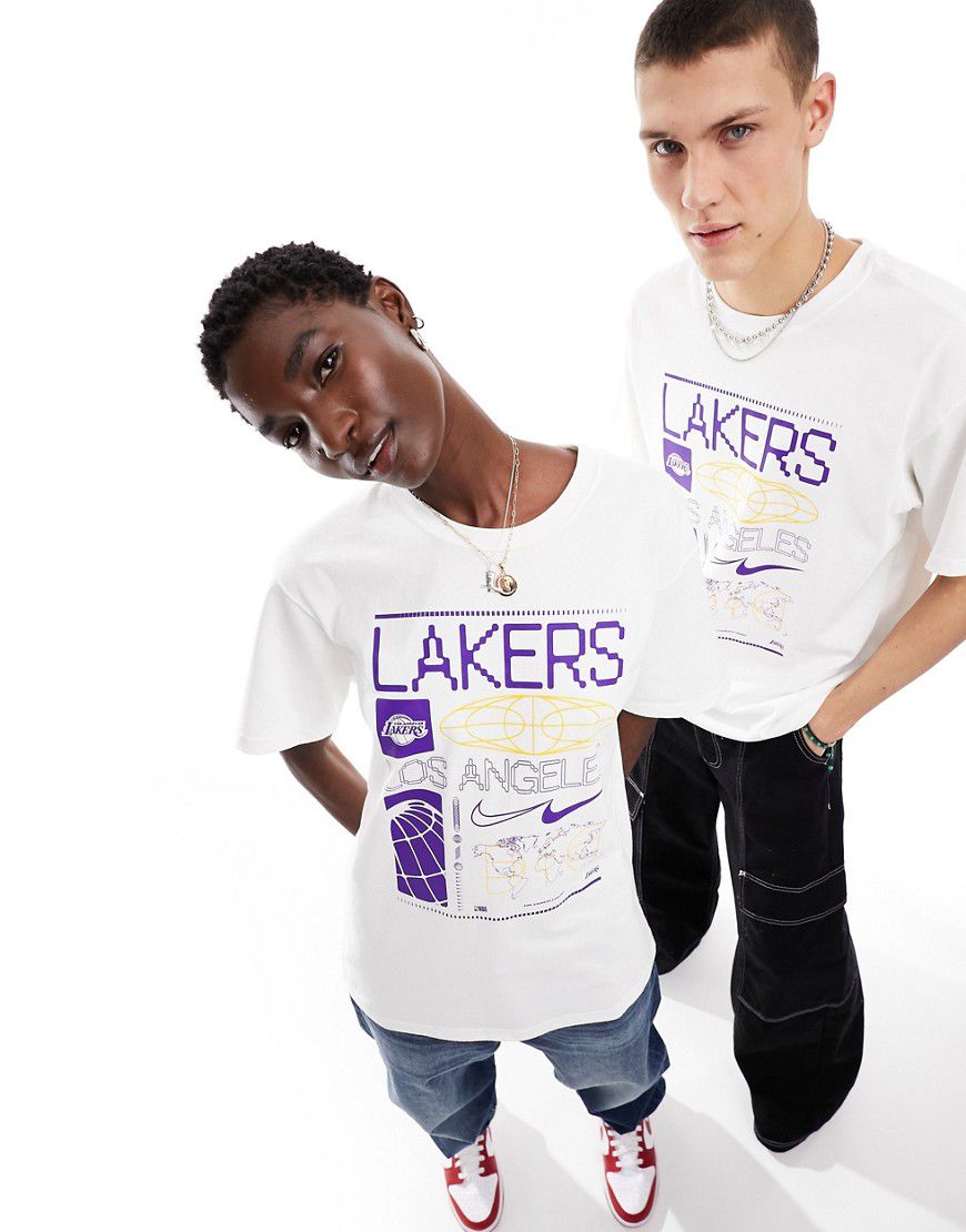 NBA Unisex LA - T-shirt unisex bianca con stampa Lakers multicolore - Nike Basketball - Modalova