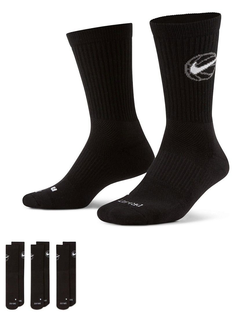 Nike Basketball - Everyday - Confezione da 3 paia di calzini neri - Nike Football - Modalova
