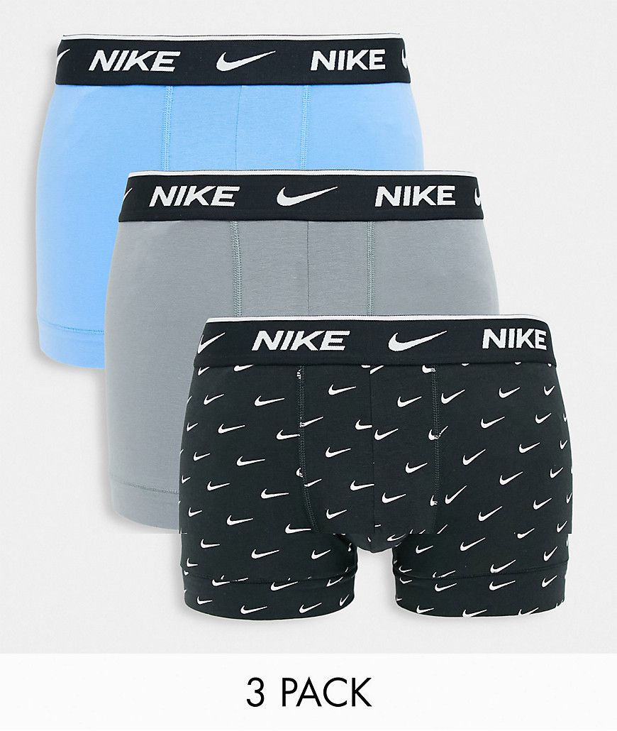 Confezione da 3 boxer aderenti in cotone elasticizzato nero, grigio e blu - Nike - Modalova