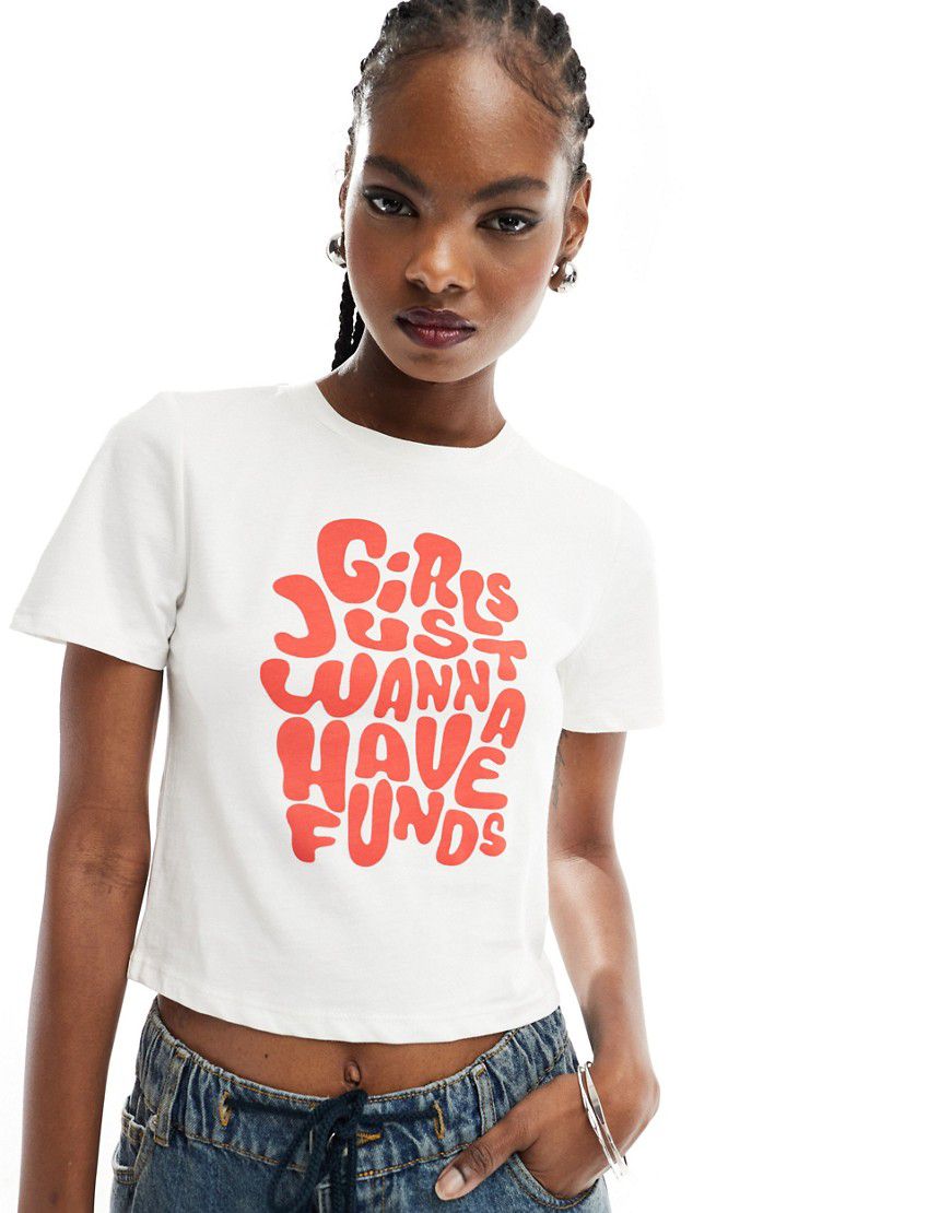 T-shirt mini bianca con stampa "Girls Just Wanna Have Funds" - Something New - Modalova