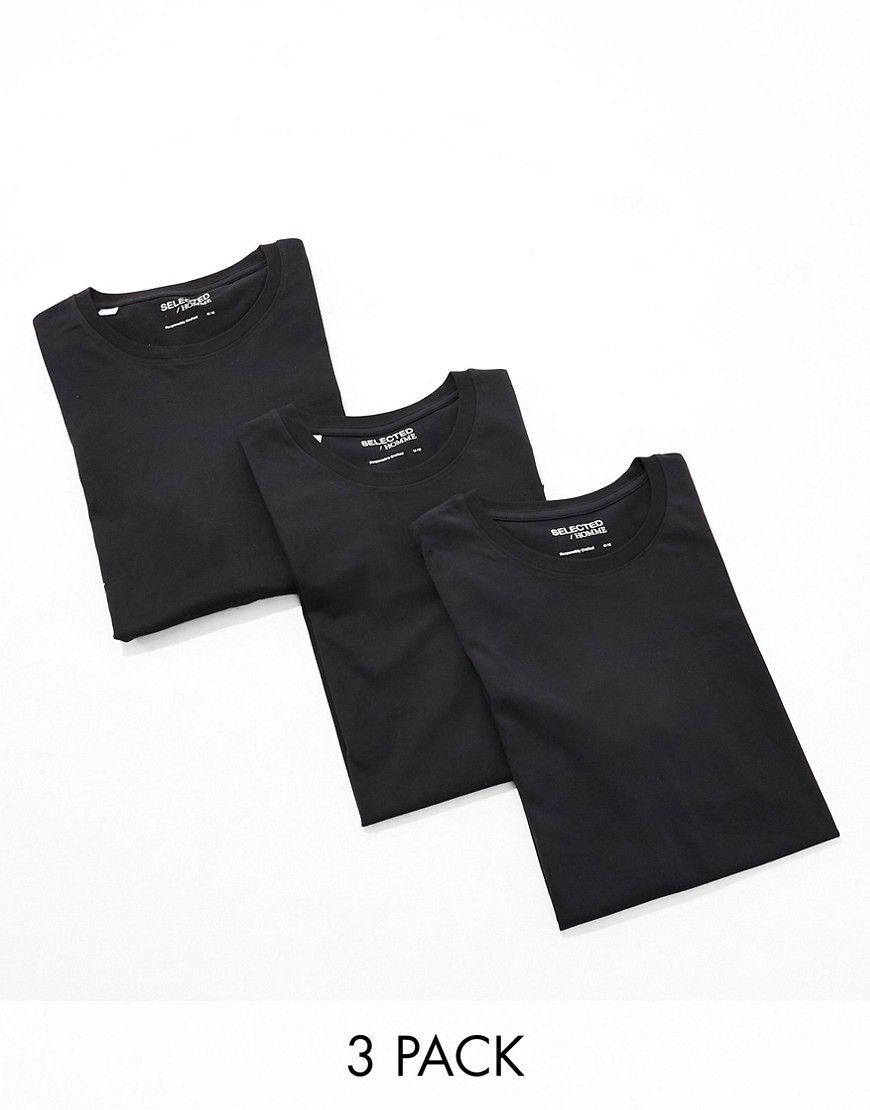 Confezione da 3 T-shirt nera, bianca e blu - Selected Homme - Modalova