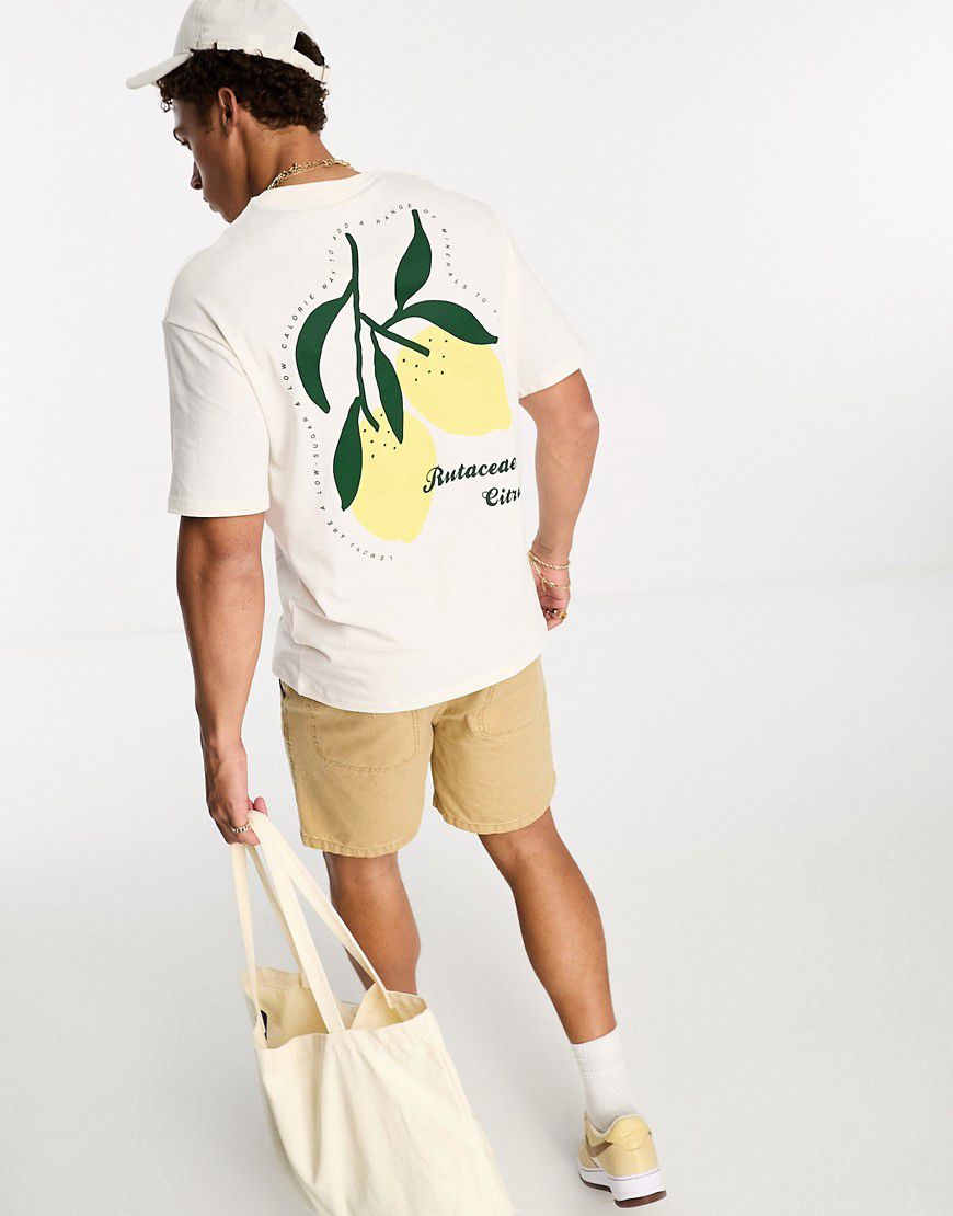 T-shirt oversize sporco con stampa di limoni sul retro - Selected Homme - Modalova