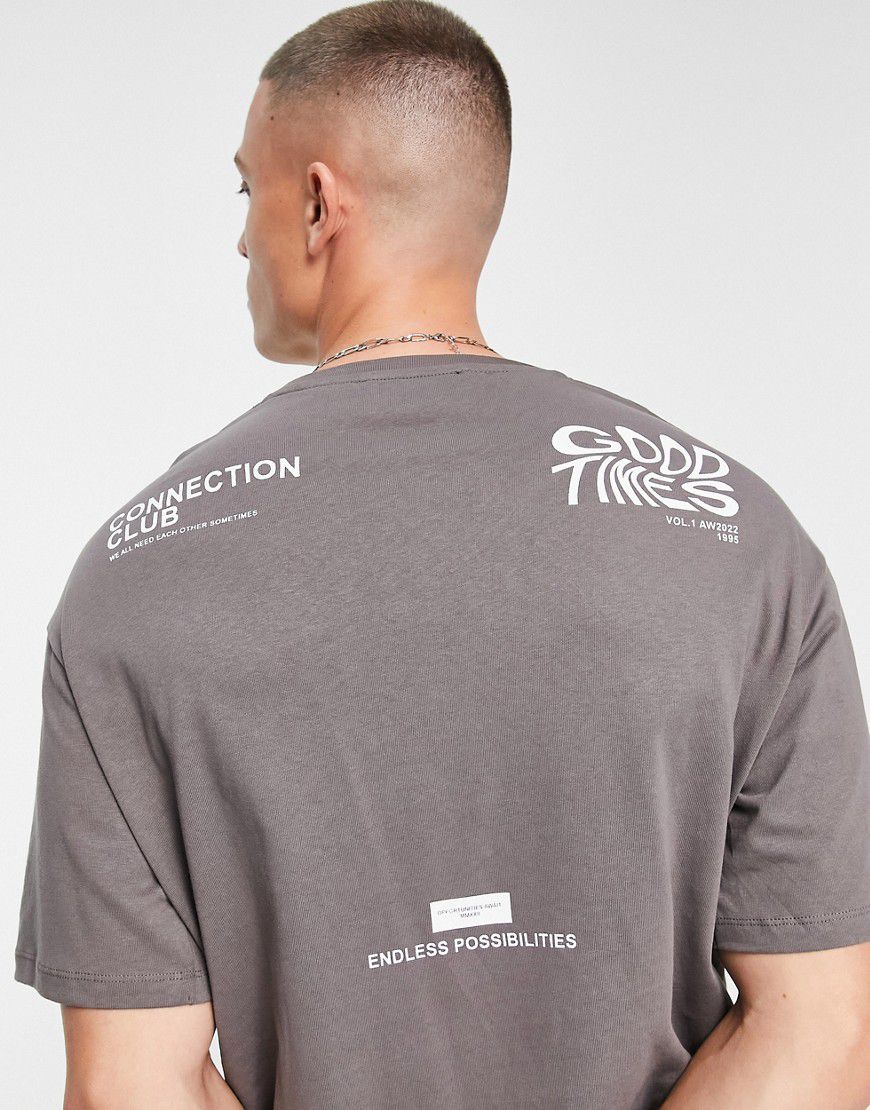 T-shirt oversize grigia con stampa "Connection" sulla schiena - Selected Homme - Modalova
