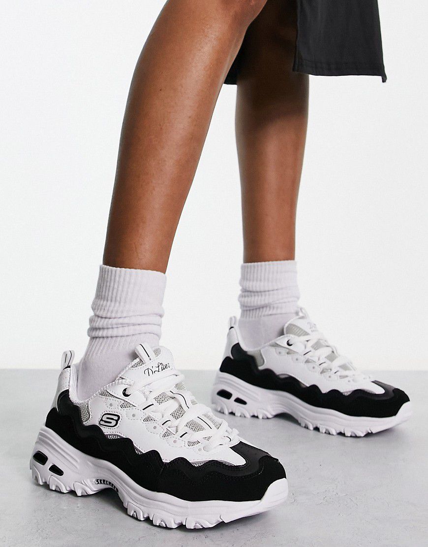 D'Lites - Sneakers con motivo ondulato a strati in pelle nera e bianca - Skechers - Modalova