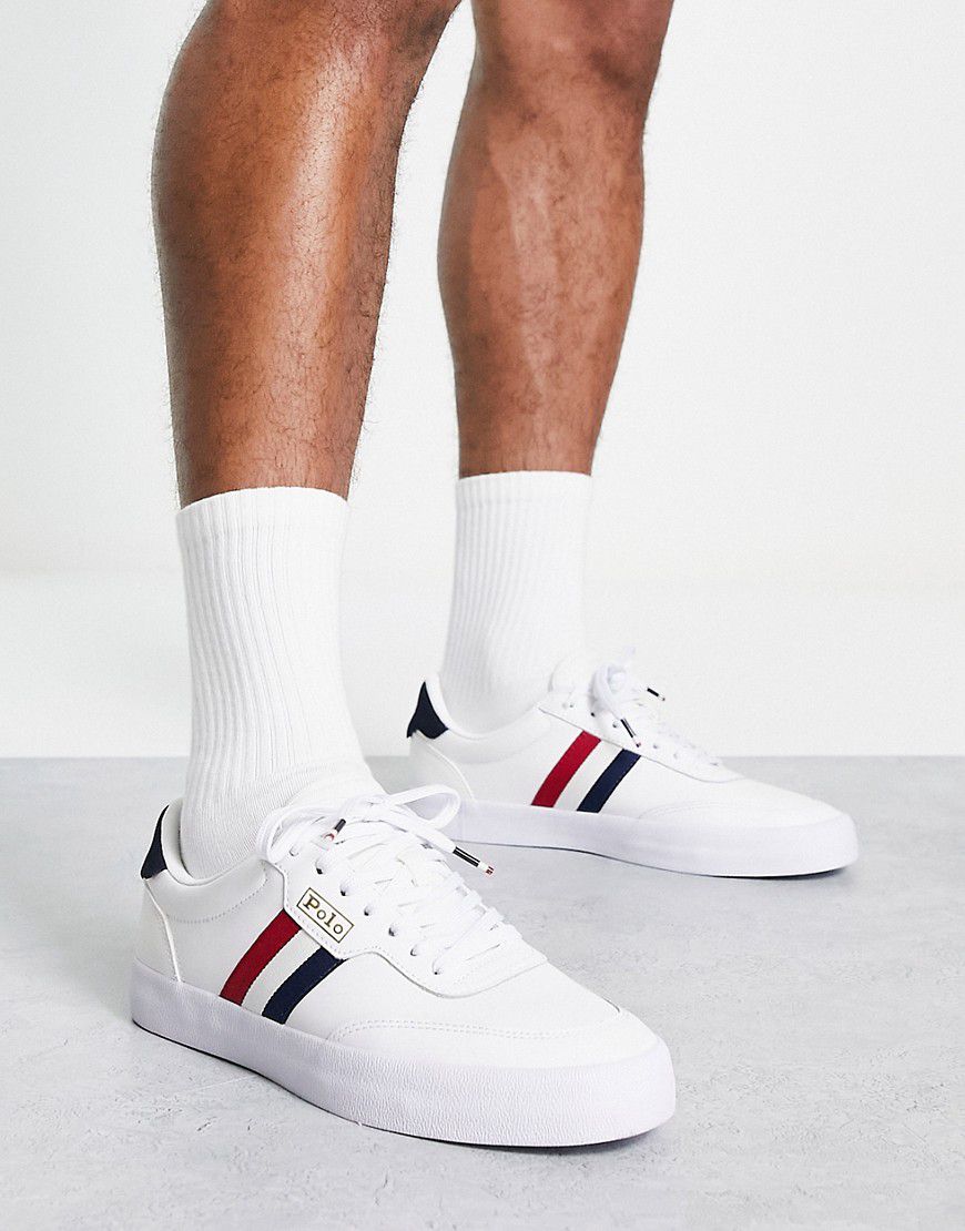 Court Vulc - Sneakers in pelle bianche con righe multicolore - Polo Ralph Lauren - Modalova