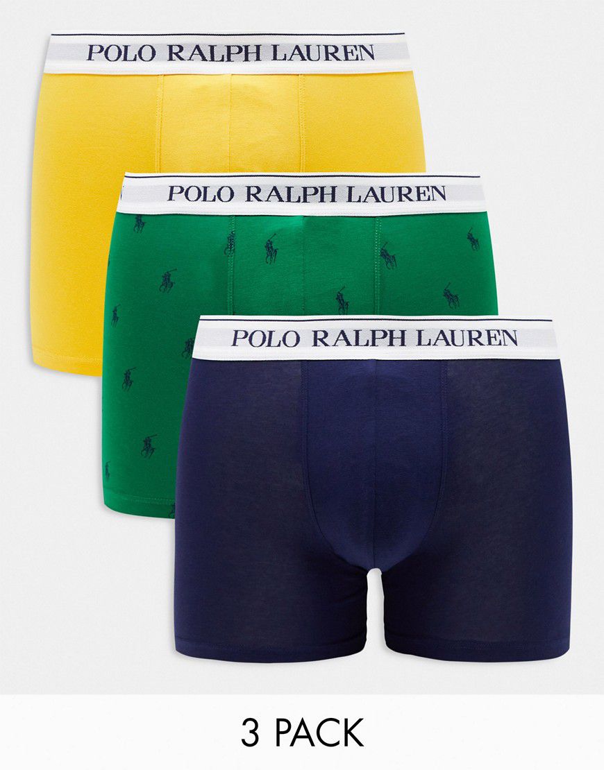 Confezione da 3 boxer aderenti , verdi e gialli con motivo del logo - Polo Ralph Lauren - Modalova