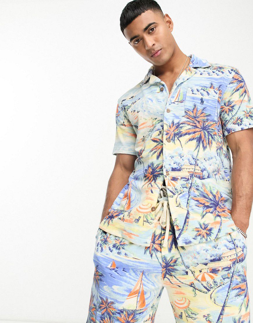 Camicia a maniche corte in spugna con rever e stampa hawaiana in coordinato - Polo Ralph Lauren - Modalova