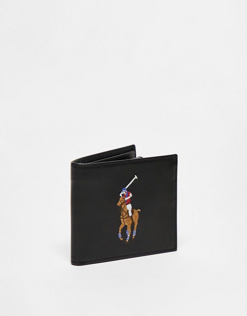 Portafoglio a libro in pelle zigrinata nero con logo del cavallino grande - Polo Ralph Lauren - Modalova