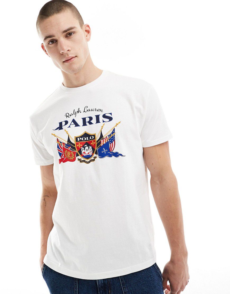 T-shirt bianca con stampa del logo a scudo e scritta "Paris" - Polo Ralph Lauren - Modalova