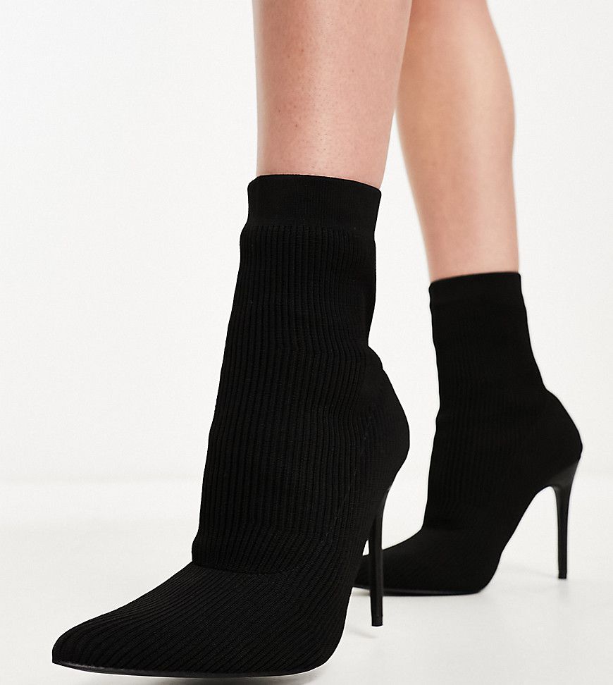Miraval - Stivali a calza a pianta larga in maglia nera con tacco - Public Desire Wide Fit - Modalova