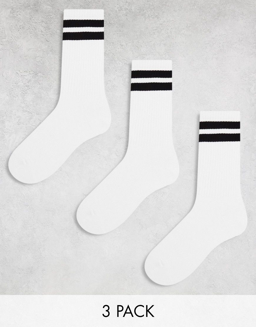 Confezione da 3 paia di calzini bianchi a righe - Pull & Bear - Modalova