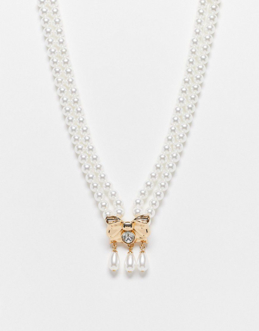 Collana in perle con pendente a fiocco color oro - Reclaimed Vintage - Modalova