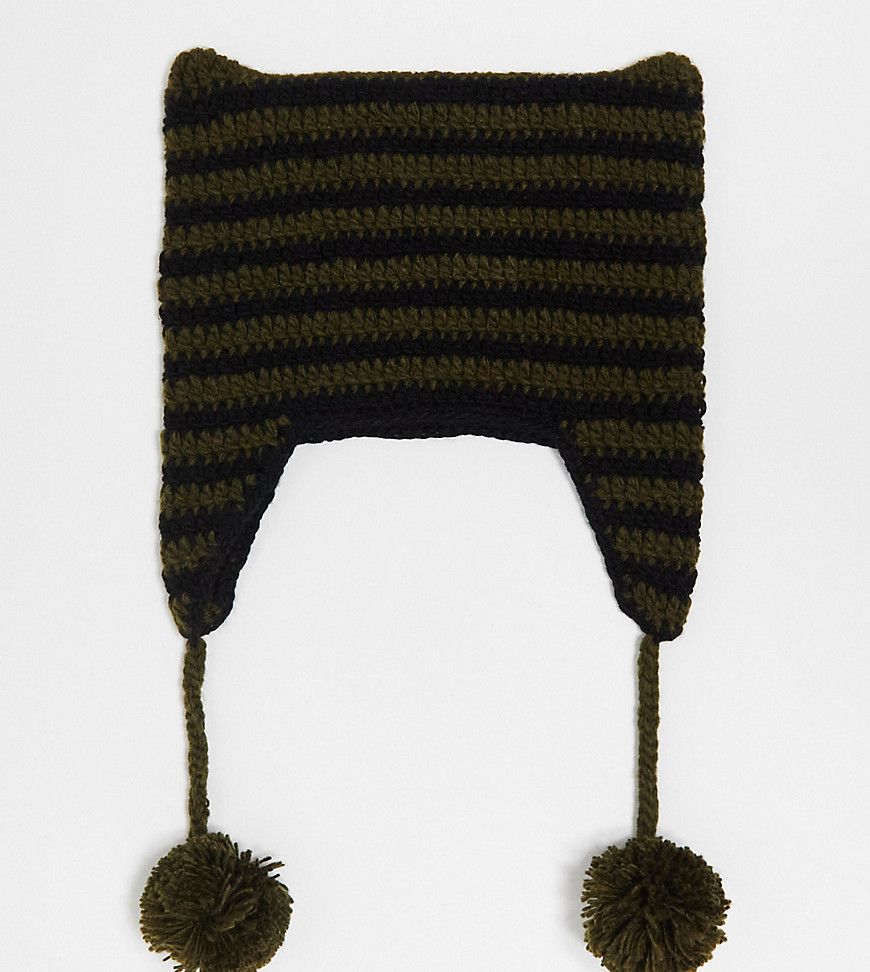 Berretto unisex in maglia a righe stile orecchie di gatto - Reclaimed Vintage - Modalova