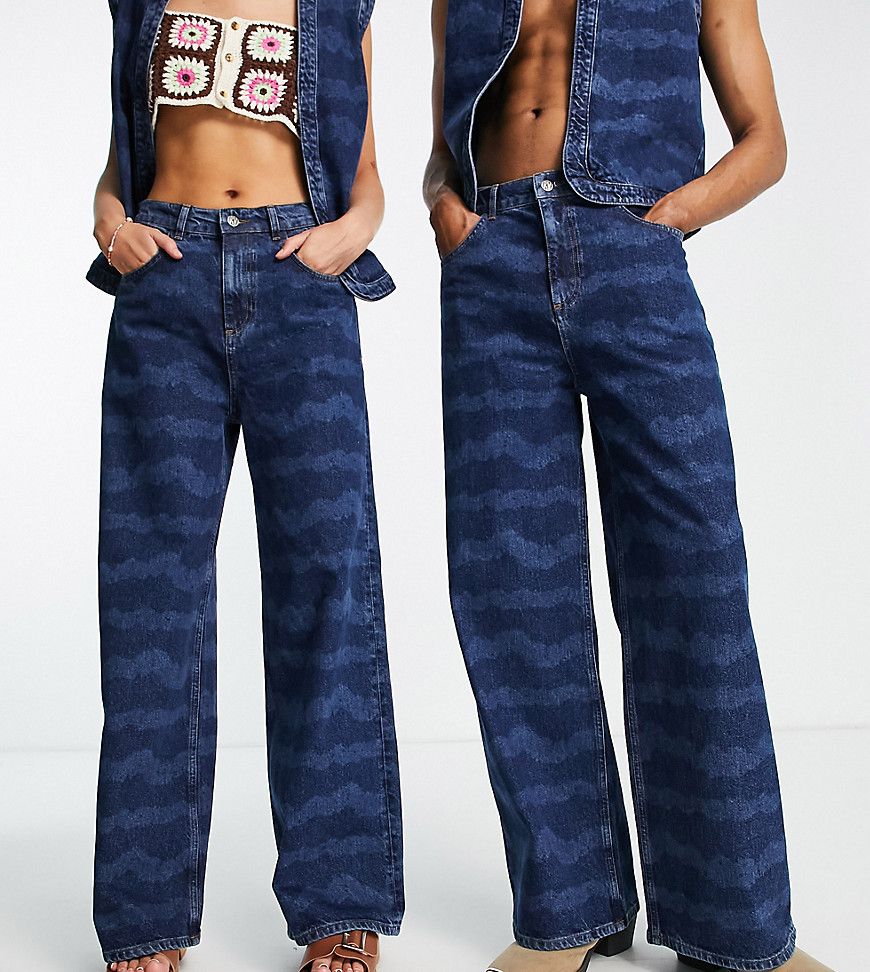 Jeans larghi unisex stile anni '00 con stampa a onde in coordinato - Reclaimed Vintage - Modalova