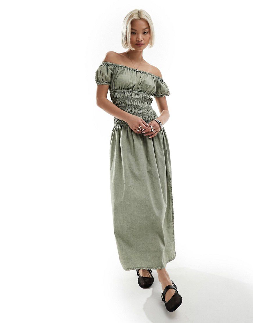 Vestito lungo arricciato in vita kaki antracite - Reclaimed Vintage - Modalova