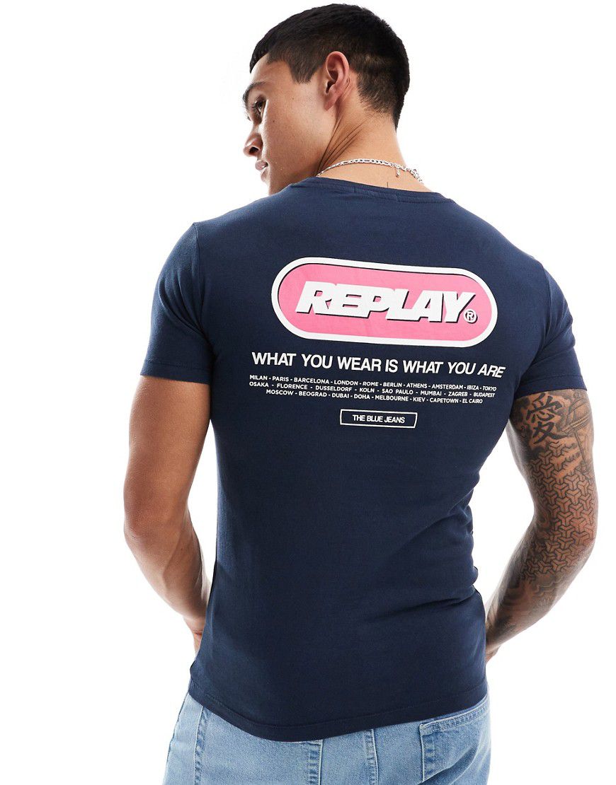 Replay - T-shirt blu con logo - Replay - Modalova