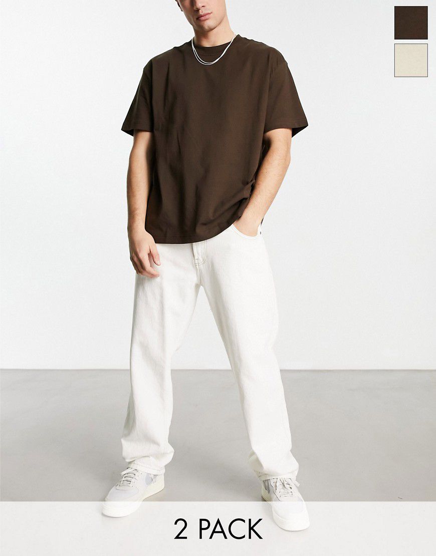 Confezione da 2 T-shirt oversize beige e marrone - Weekday - Modalova