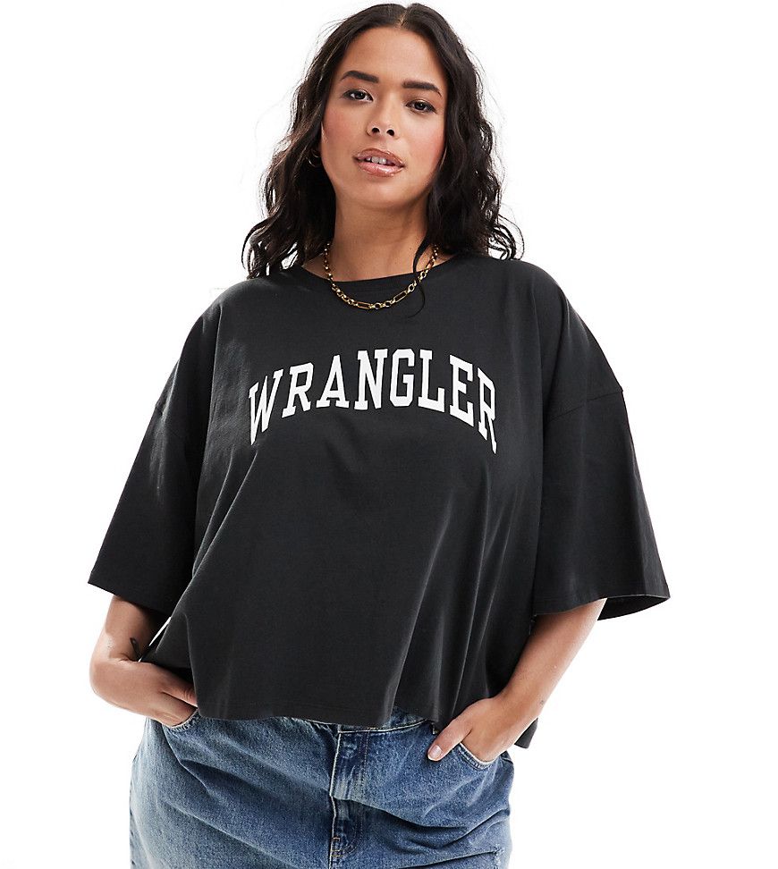 T-shirt corta squadrata sbiadito con logo - Wrangler Plus - Modalova