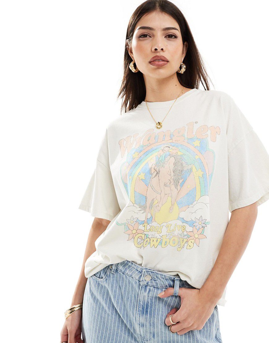 T-shirt vintage con stampa del logo sul davanti con cowboy e ragazza - Wrangler - Modalova