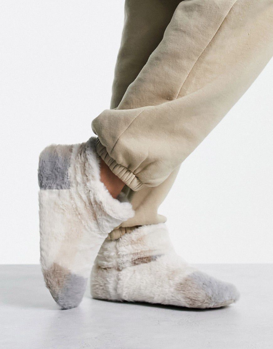 Pantofole a stivaletto in pelliccia sintetica rosa e grigie a quadri - Totes - Modalova