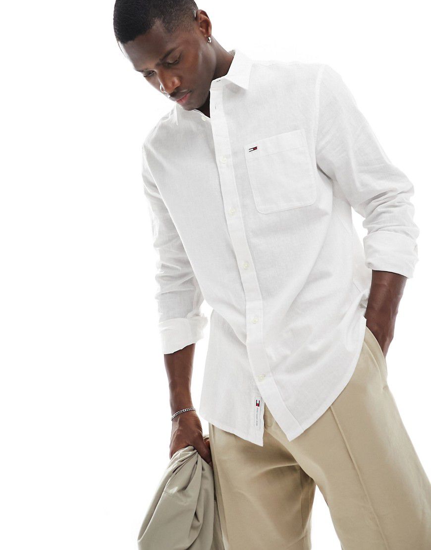 Camicia vestibilità classica bianca in misto lino - Tommy Jeans - Modalova