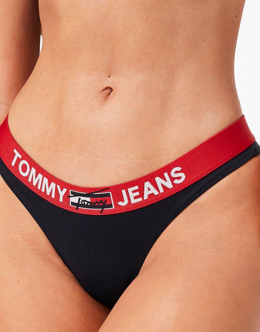 Tommy Jeans - Slip bikini brasiliana navy con logo - Tommy Hilfiger - Modalova