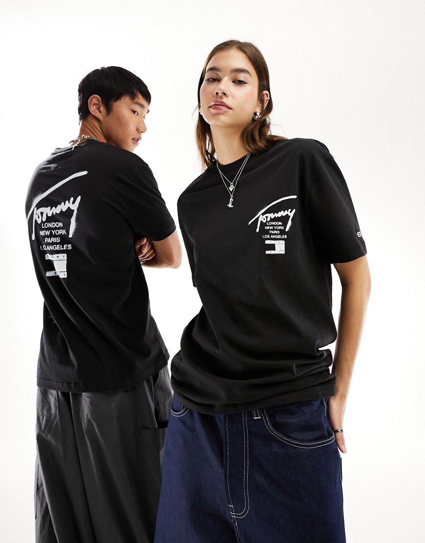 T-shirt classica nera con logo effetto spray - Tommy Jeans - Modalova