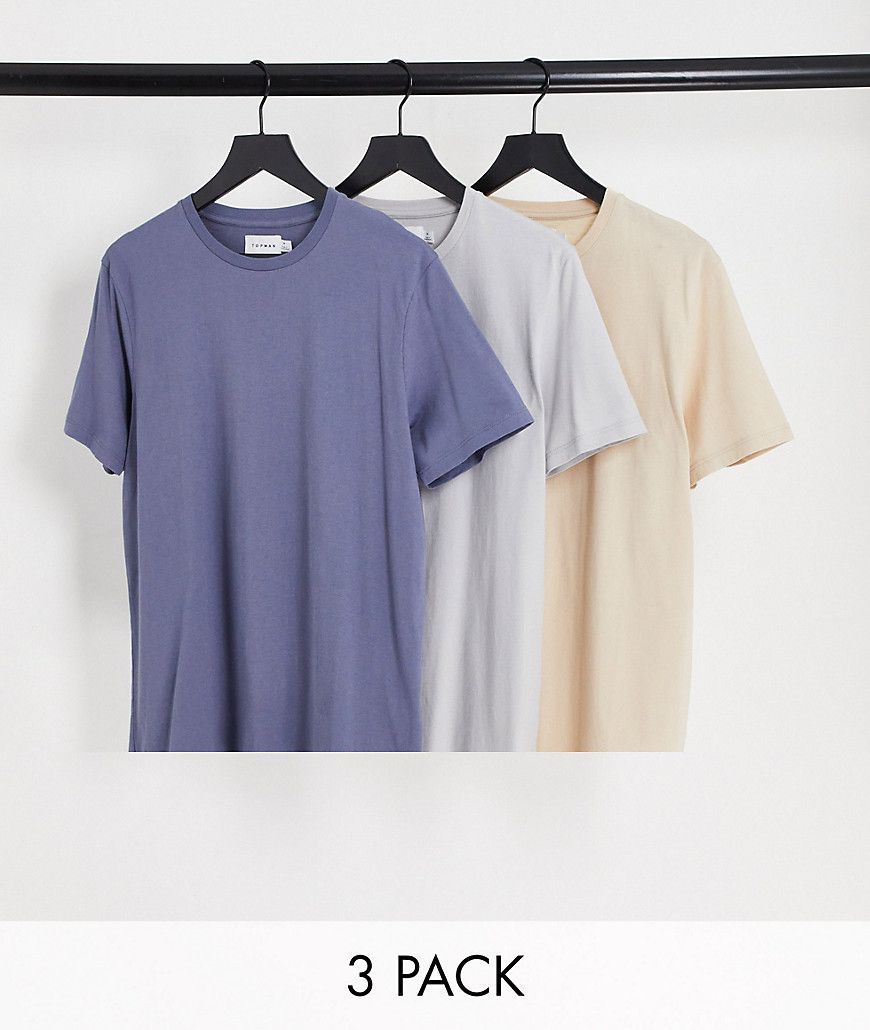 Confezione da 3 t-shirt classiche blu, grigio chiaro e pietra - Topman - Modalova