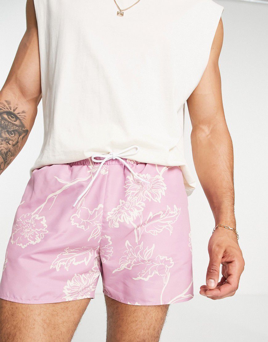 Pantaloncini da bagno rosa a fiori - Topman - Modalova