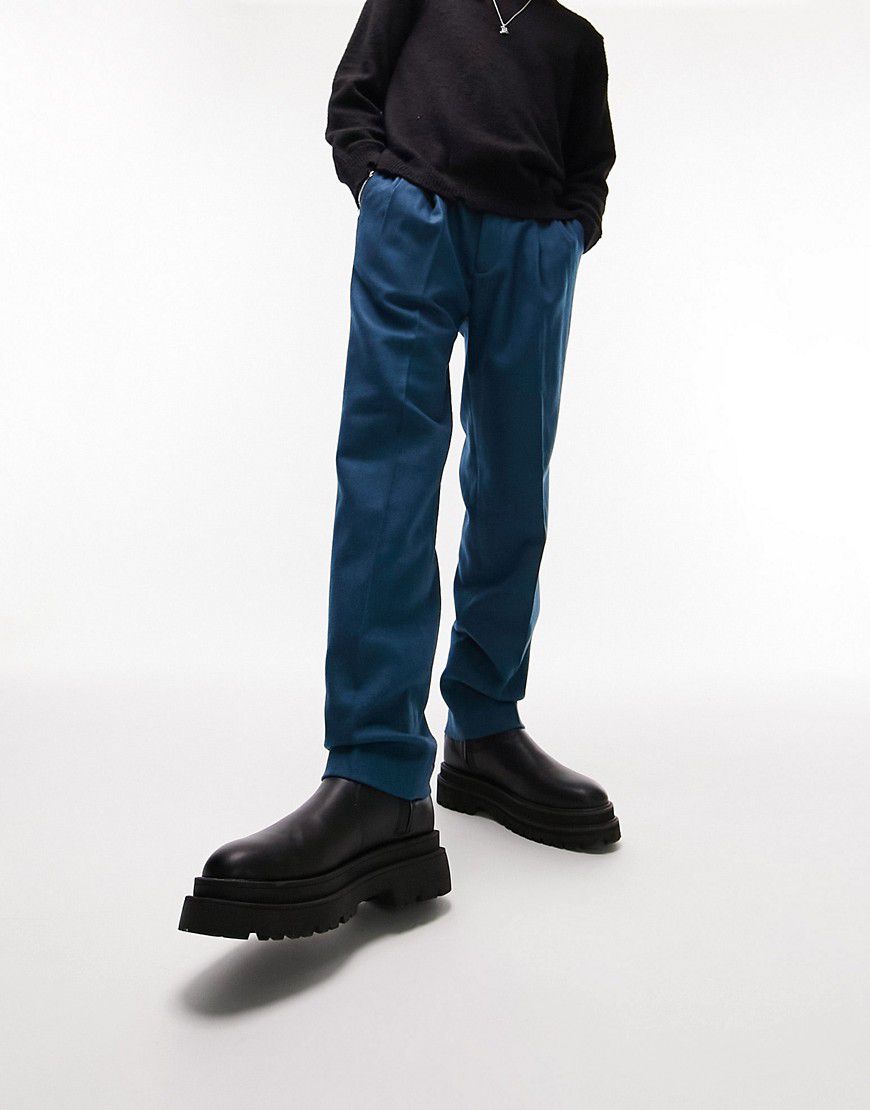 Pantaloni comodi in misto lana blu - Topman - Modalova
