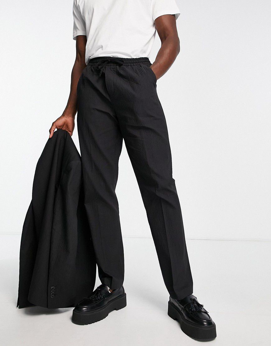 Pantaloni skinny a coste da abito neri con elastico in vita - Topman - Modalova