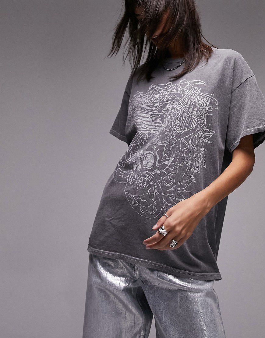 T-shirt oversize slavato con stampa grafica "Rock" - Topshop - Modalova