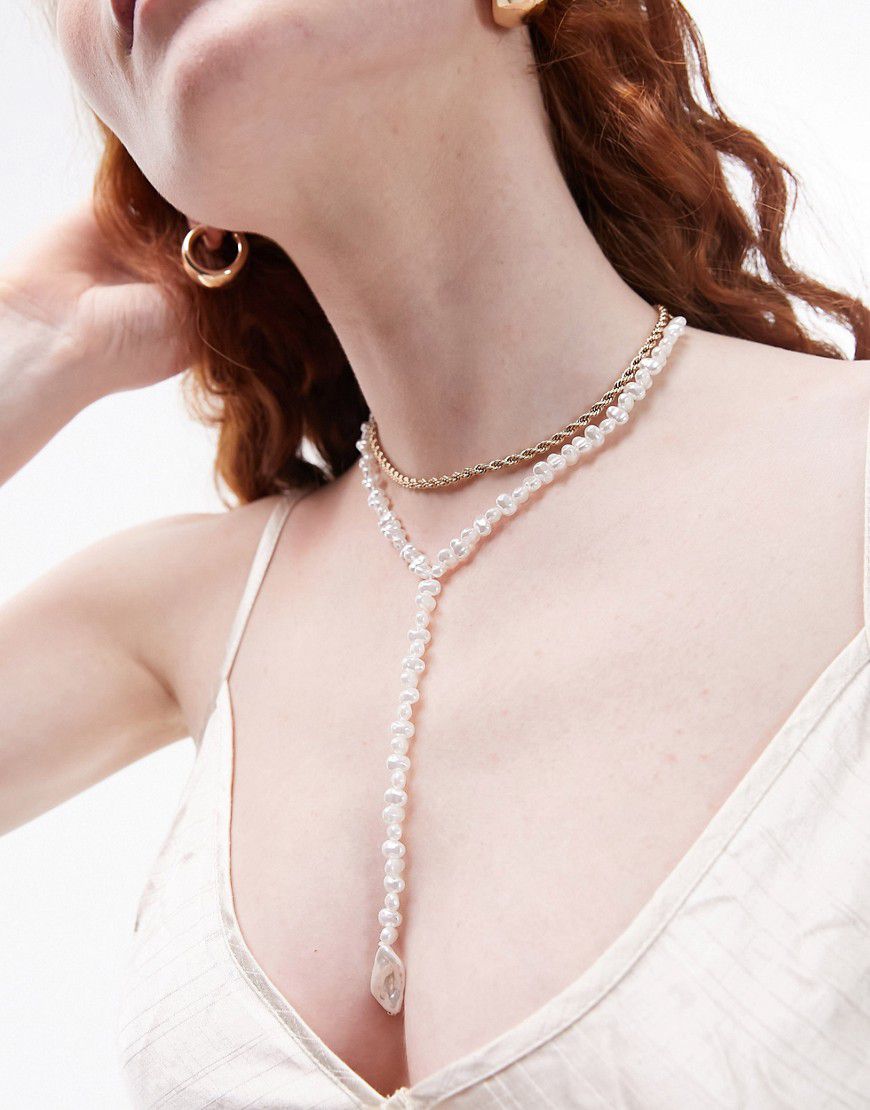 Collana multifilo color con pendente in perle sintetiche - Topshop - Modalova