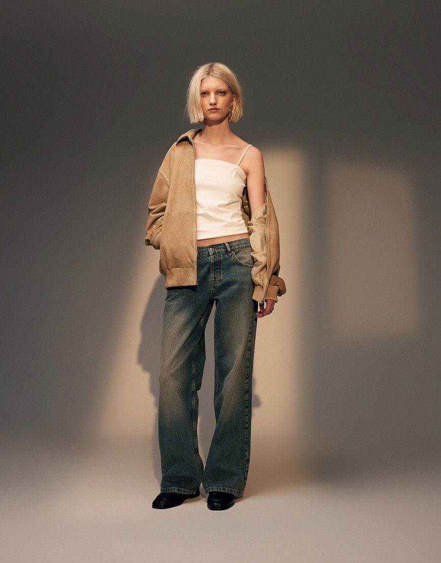 Ember - Jeans a fondo ampio sporco a vita bassa - Topshop - Modalova