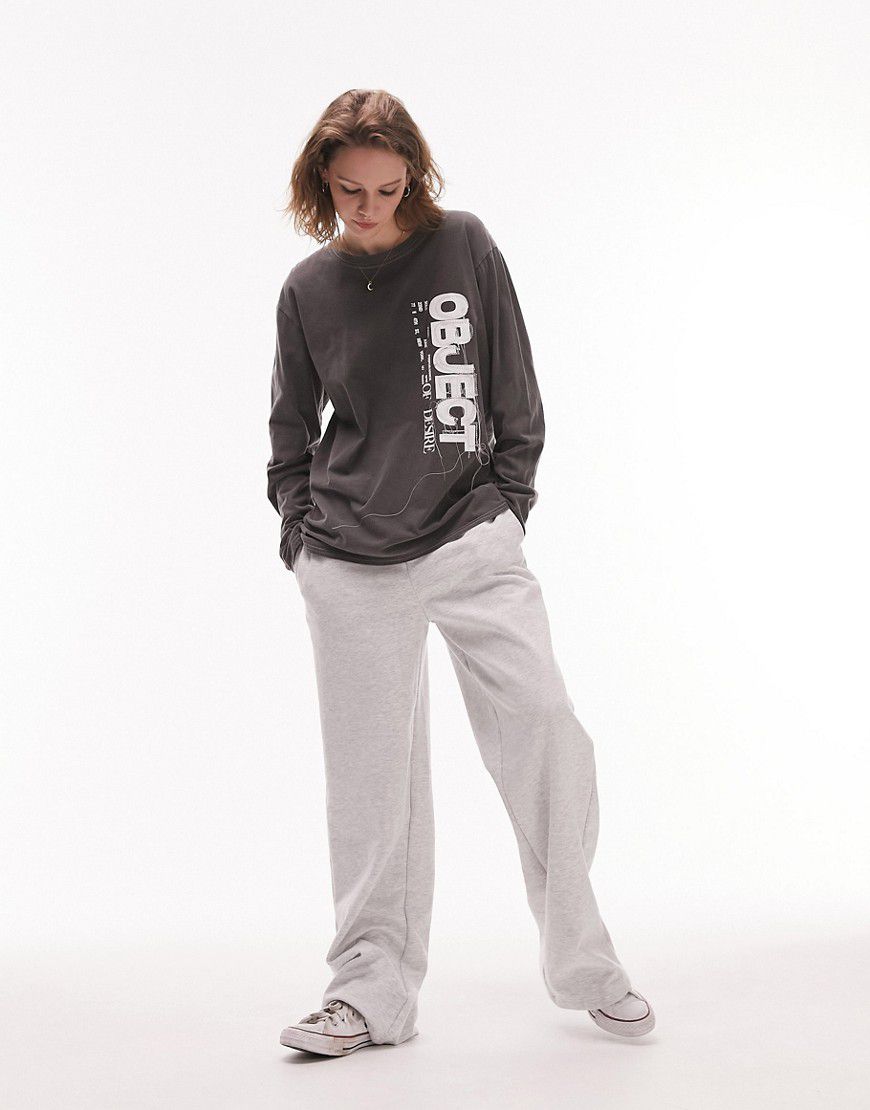 Objective - T-shirt a maniche lunghe stile skater antracite con grafica e cuciture a vista - Topshop - Modalova