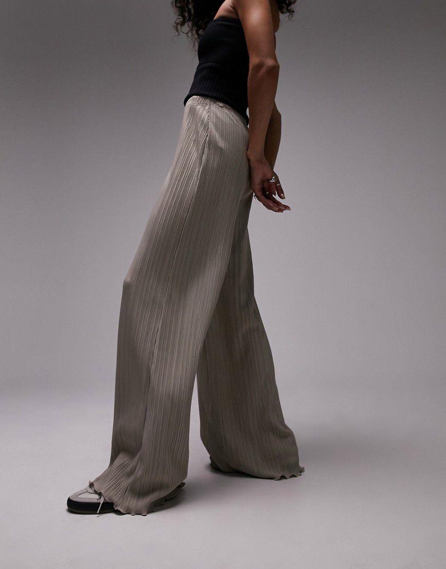 Pantaloni a fondo ampio plissé color pietra - Topshop - Modalova