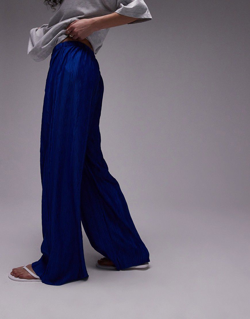 Pantaloni a fondo ampio stropicciati plissé cobalto - Topshop - Modalova