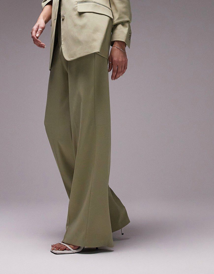 Pantaloni dritti extra larghi color salvia primaverile con tasca sul retro in coordinato - Topshop - Modalova