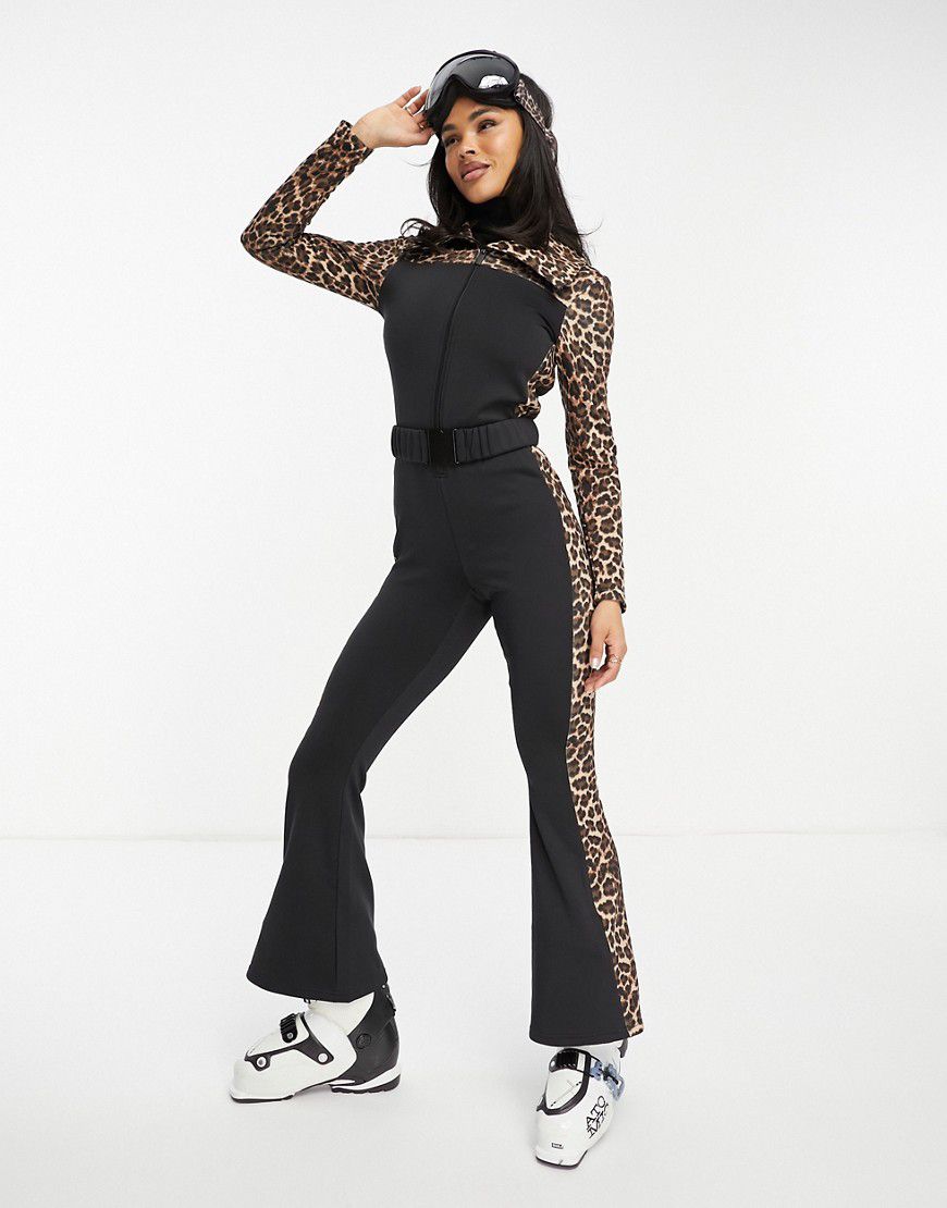Tuta jumpsuit da sci leopardata a fondo ampio con cintura e zip - Threadbare - Modalova