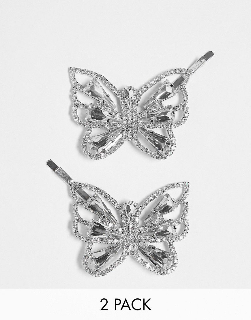 Confezione da 2 fermagli per capelli appariscenti con farfalla in cristalli - True Decadence - Modalova