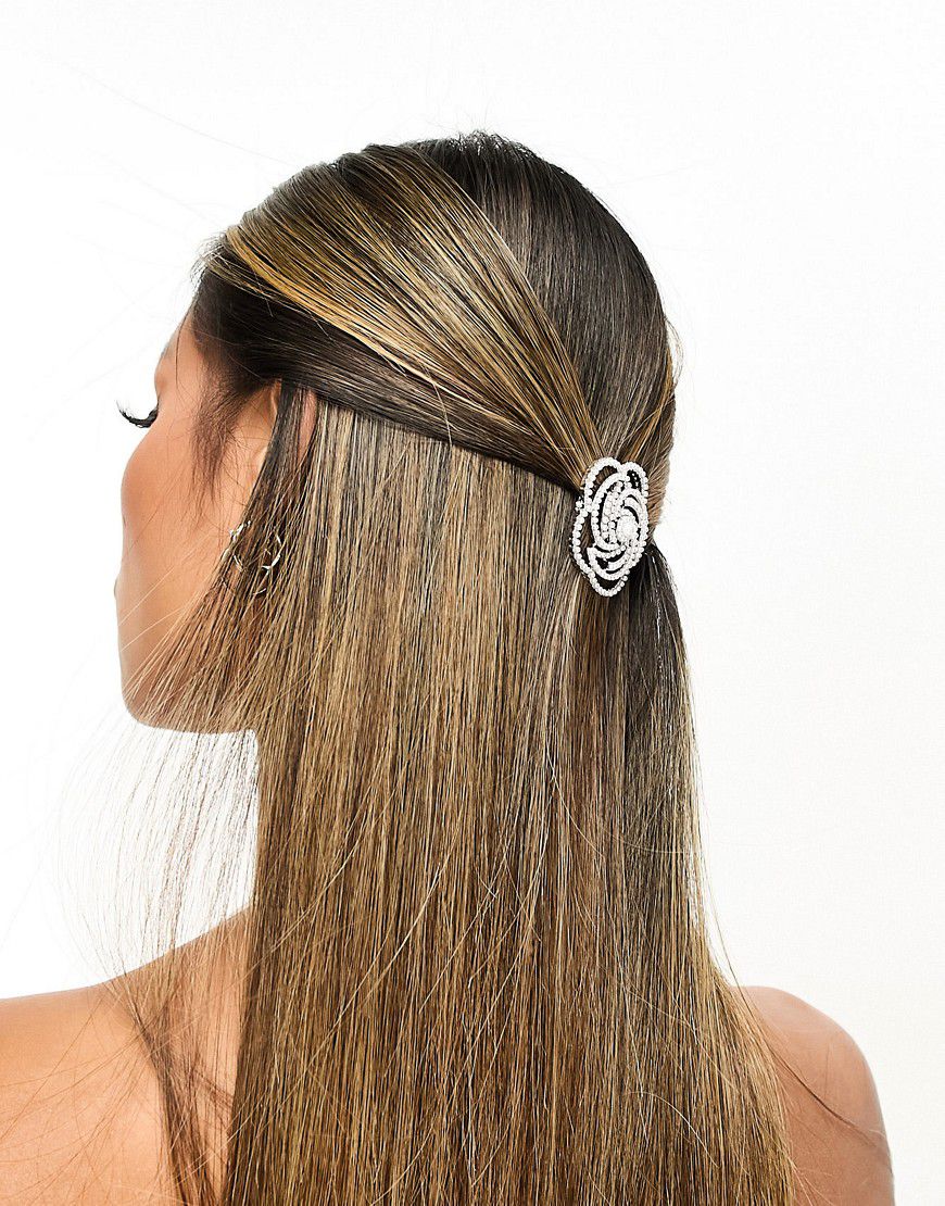 Fermagli per capelli argentati a forma di rosa decorati con perle - True Decadence - Modalova