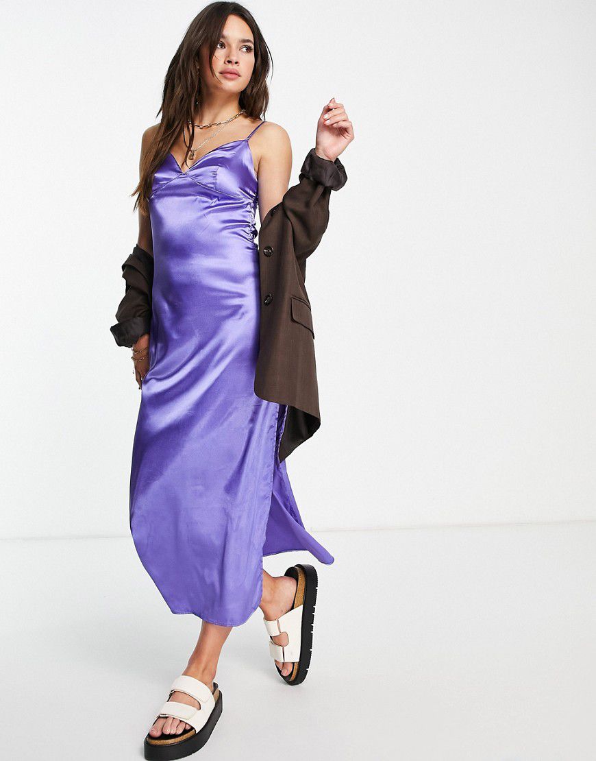 Vestito sottoveste midi in raso violetto con spalline sottili - Urban Threads - Modalova