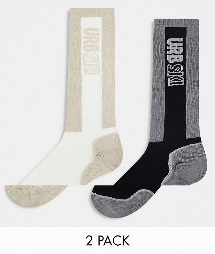 Ski - Confezione da 2 paia di calzini neri e beige - Urban Threads - Modalova
