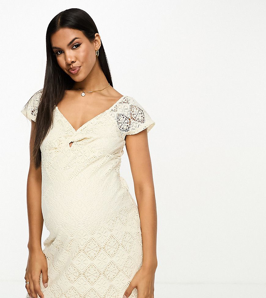 Vestito corto color crema in pizzo con nodo sul davanti - Vero Moda Maternity - Modalova