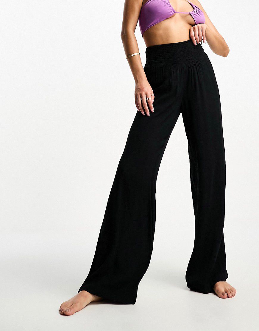 Pantaloni da mare arricciati in vita neri - Vero Moda - Modalova
