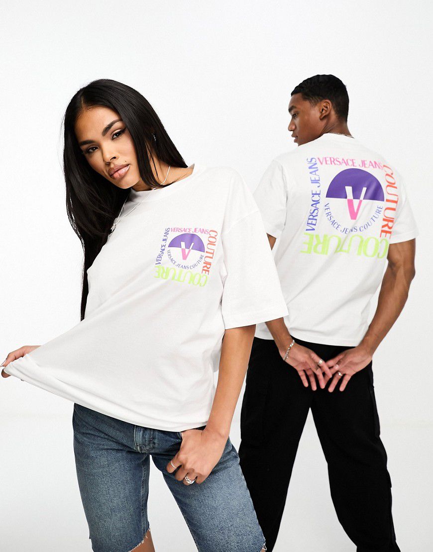 T-shirt unisex bianca con stampa emblematica sul retro - Versace Jeans Couture - Modalova