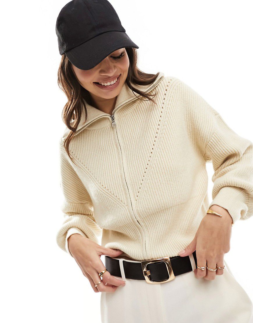Cardigan in maglia color crema con chiusura con zip - Vila - Modalova